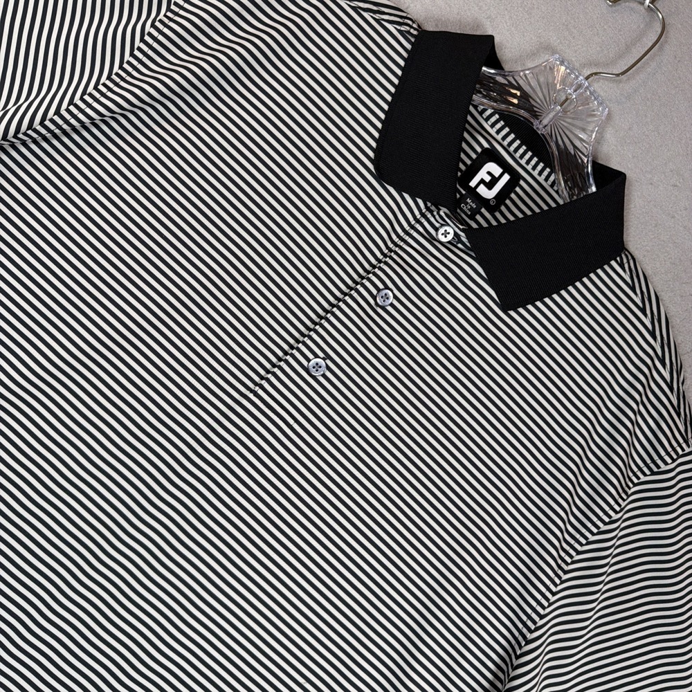 FootJoy Polo Mens L Black Striped Athletic Fit Short Sleeve Golf Performance